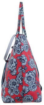 Regina Tote in Coral & Denim