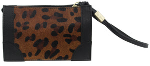 Framed Wristlet Pouch in Leopard Haircalf