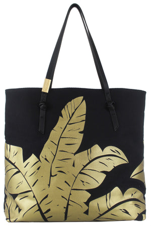 Palm Canvas Tote in Black & Gold