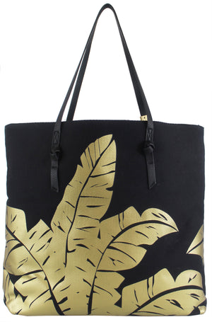 Palm Canvas Tote in Black & Gold